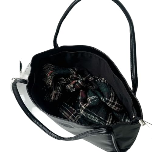 PADGCNOR Weiches Leder Tote Bag Einkaufstasche aus massivem PU mit großer Kapazität for Damen, for Einkaufen, Reisen, Handtasche, Schultertasche(Black zipper) von PADGCNOR