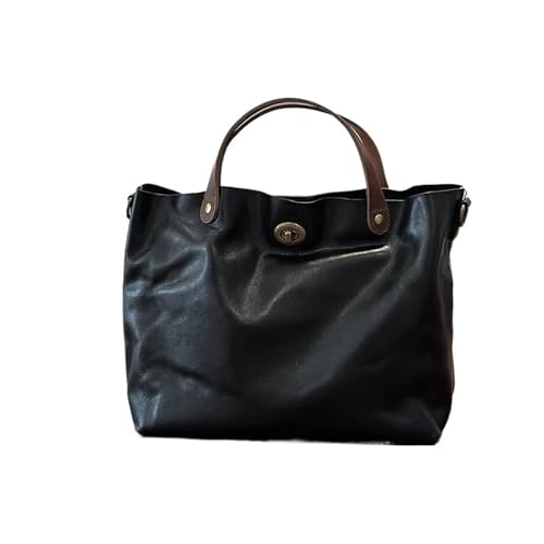 PADGCNOR Weiches Leder Tote Bag Frühling/Sommer Damen Lederhandtasche Retro Große Kapazität Vielseitige Schulter Umhängetaschen(Black) von PADGCNOR