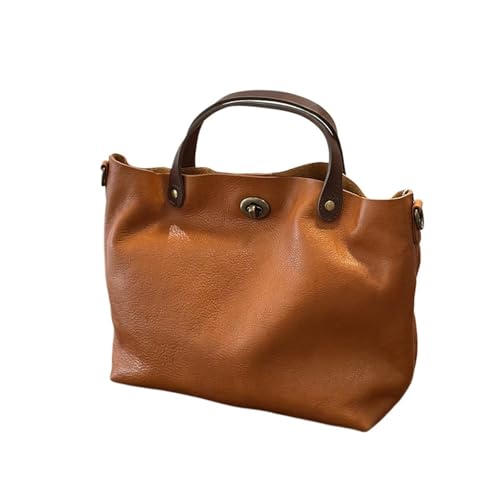 PADGCNOR Weiches Leder Tote Bag Frühling/Sommer Damen Lederhandtasche Retro Große Kapazität Vielseitige Schulter Umhängetaschen(Brown) von PADGCNOR