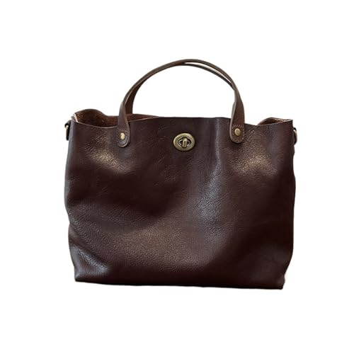 PADGCNOR Weiches Leder Tote Bag Frühling/Sommer Damen Lederhandtasche Retro Große Kapazität Vielseitige Schulter Umhängetaschen(Dark Brown) von PADGCNOR