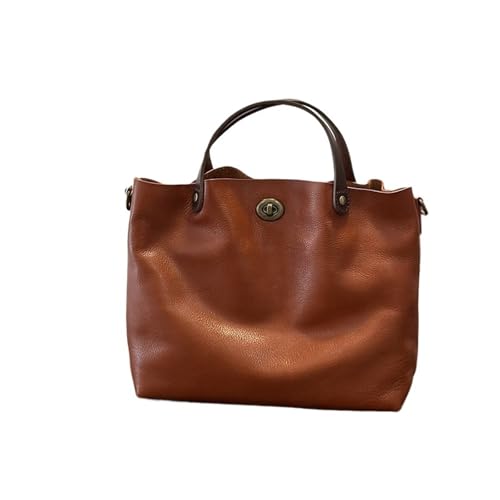 PADGCNOR Weiches Leder Tote Bag Frühling/Sommer Damen Lederhandtasche Retro Große Kapazität Vielseitige Schulter Umhängetaschen(Red Brown) von PADGCNOR
