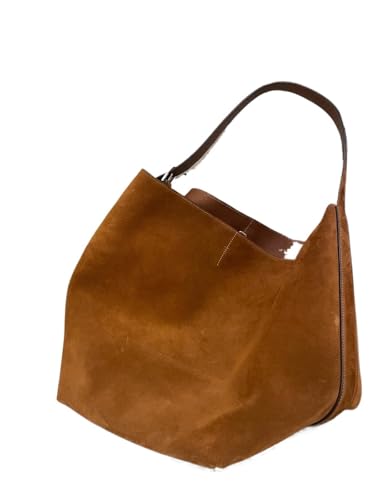 PADGCNOR Weiches Leder Tote Bag Große Kapazität Textur Frosted Damen Umhängetasche Pendler Tote Rindsleder Bucket Pouch(Brown,L40cm W20cm H28cm) von PADGCNOR
