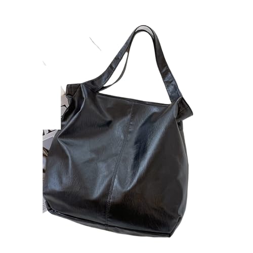 PADGCNOR Weiches Leder Tote Bag Große Leder-Einkaufstasche for Frauen, einfache Schultertasche mit großem Fassungsvermögen, Seitentasche, Handtaschen(Black) von PADGCNOR