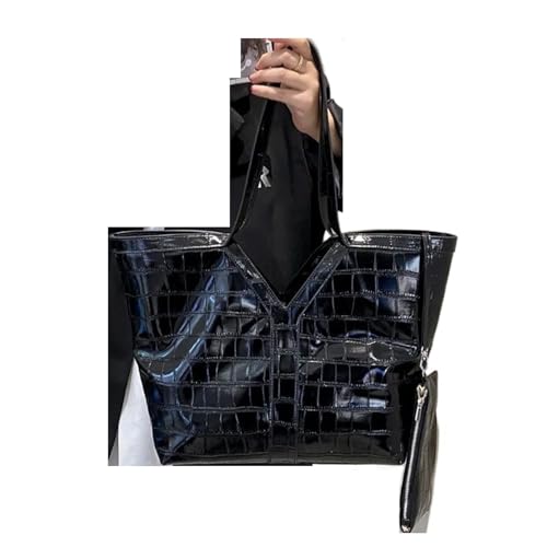PADGCNOR Weiches Leder Tote Bag Große Ledertasche mit Y-Muster und Umhängetasche, lässige Einkaufstasche(Black C) von PADGCNOR