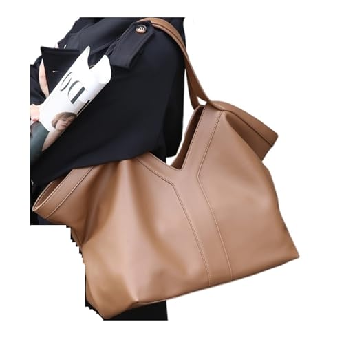 PADGCNOR Weiches Leder Tote Bag Große Ledertasche mit Y-Muster und Umhängetasche, lässige Einkaufstasche(Brown A) von PADGCNOR