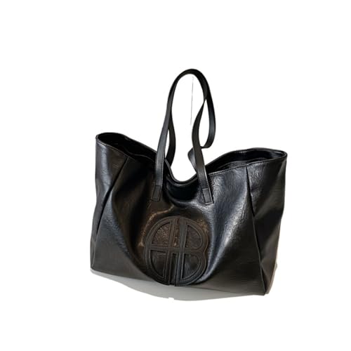 PADGCNOR Weiches Leder Tote Bag Große Tragetasche for Damen – lässiges Vintage-Design aus weichem Kunstleder, vielseitige, einfarbige Schulterhandtasche mit Reißverschluss(Black) von PADGCNOR