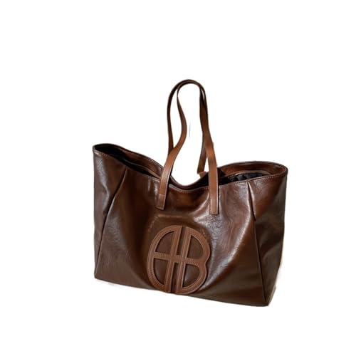 PADGCNOR Weiches Leder Tote Bag Große Tragetasche for Damen – lässiges Vintage-Design aus weichem Kunstleder, vielseitige, einfarbige Schulterhandtasche mit Reißverschluss(Brown) von PADGCNOR