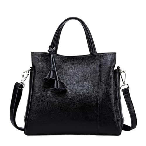PADGCNOR Weiches Leder Tote Bag Rindsleder Damenhandtasche Lässige, vielseitige schwarze Umhängetasche for den täglichen Weg zur Arbeit mit einer Schulter(Black) von PADGCNOR