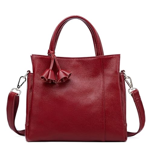 PADGCNOR Weiches Leder Tote Bag Rindsleder Damenhandtasche Lässige, vielseitige schwarze Umhängetasche for den täglichen Weg zur Arbeit mit einer Schulter(Red) von PADGCNOR