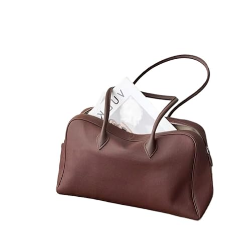 Weiches Leder Tote Bag Leder Frauen Tragetaschen Schultertasche Retro Pendler Kissen Handtaschen Damen Große Tasche Schwarz(Brown,M(32cm)) von PADGCNOR