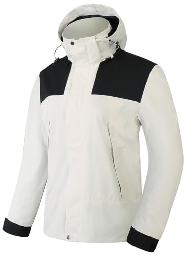 PADOLA Regenjacke Damen Wasserdicht Atmungsaktiv Übergangsjacke Leichte Softshelljacke Herbst Winter Wanderjacke Outdoor Regenmantel Funktionsjacke Windbreaker Fahrrad Regenponcho (2 Weiß, 3XL) von PADOLA