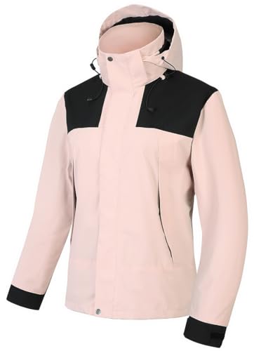 PADOLA Regenjacke Damen Wasserdicht Atmungsaktiv Übergangsjacke Leichte Softshelljacke Herbst Winter Wanderjacke Outdoor Regenmantel Funktionsjacke Windbreaker Fahrrad Regenponcho (0 Pink, XL) von PADOLA