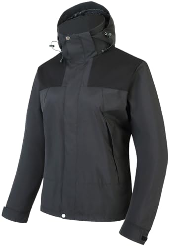 PADOLA Regenjacke Damen Wasserdicht Atmungsaktiv Übergangsjacke Leichte Softshelljacke Herbst Winter Wanderjacke Outdoor Regenmantel Funktionsjacke Windbreaker Fahrrad Regenponcho (0 Schwarz, 2XL) von PADOLA