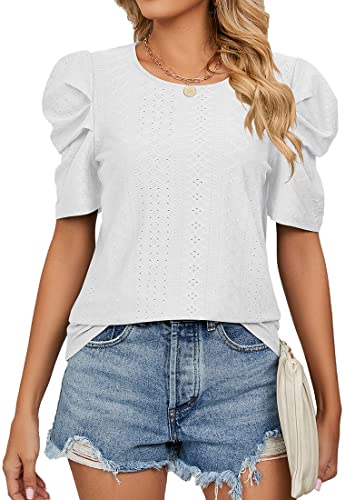 PADOLA Damen T-Shirts Kurzarm Puffärmel Bluse (S, 0 Weiß) von PADOLA