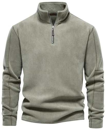 PADOLA Fleece Pullover Herren 1/4 Zip Arbeitspullover mit Stehkragen Winter Warm Rollkragenpullover Langarm Sweatshirt Dicker Pulli Outdoor Winterpullover Fleecejacke Hoodie (S, 1 Grün) von PADOLA