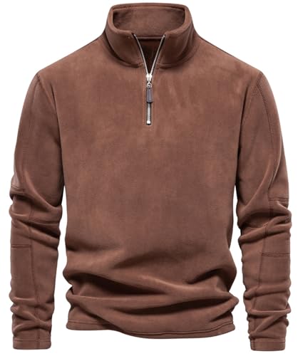 PADOLA Fleece Pullover Herren 1/4 Zip Arbeitspullover mit Stehkragen Winter Warm Rollkragenpullover Langarm Sweatshirt Dicker Pulli Outdoor Winterpullover Fleecejacke Hoodie (L, 0 Braun) von PADOLA