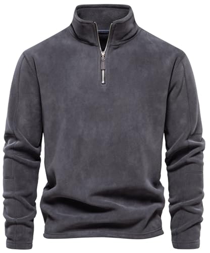 PADOLA Fleece Pullover Herren 1/4 Zip Arbeitspullover mit Stehkragen Winter Warm Rollkragenpullover Langarm Sweatshirt Dicker Pulli Outdoor Winterpullover Fleecejacke Hoodie (L, 0 Dunkelgrau) von PADOLA