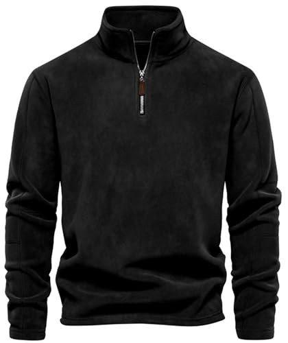 PADOLA Fleece Pullover Herren 1/4 Zip Arbeitspullover mit Stehkragen Winter Warm Rollkragenpullover Langarm Sweatshirt Dicker Pulli Outdoor Winterpullover Fleecejacke Hoodie (M, 1 Schwarz) von PADOLA