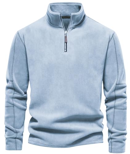 PADOLA Fleece Pullover Herren 1/4 Zip Arbeitspullover mit Stehkragen Winter Warm Rollkragenpullover Langarm Sweatshirt Dicker Pulli Outdoor Winterpullover Fleecejacke Hoodie (M, 2 Hellblau) von PADOLA