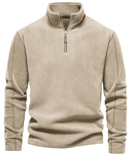 PADOLA Fleece Pullover Herren 1/4 Zip Arbeitspullover mit Stehkragen Winter Warm Rollkragenpullover Langarm Sweatshirt Dicker Pulli Outdoor Winterpullover Fleecejacke Hoodie (XL, 2 Khaki) von PADOLA