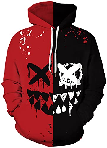 PADOLA Herren 3D Druck Kapuzenpullover Langarm Hoodie mit Taschen Casual Sweatshirt Halloween Weihnachten Streetwear Christmas Xmas Geschenke (2Schwarz Rot Flügel, 5XL) von PADOLA