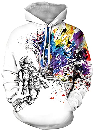 PADOLA Herren 3D Druck Kapuzenpullover Langarm Hoodie mit Taschen Casual Sweatshirt Halloween Weihnachten Streetwear Christmas Xmas Geschenke (Astronaut Weiß, S) von PADOLA