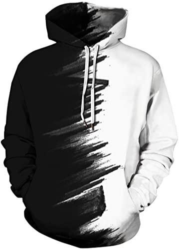 PADOLA Herren 3D Druck Kapuzenpullover Langarm Hoodie mit Taschen Casual Sweatshirt Halloween Weihnachten Streetwear Christmas Xmas Geschenke (Schwarz Weiß 2, 3XL) von PADOLA