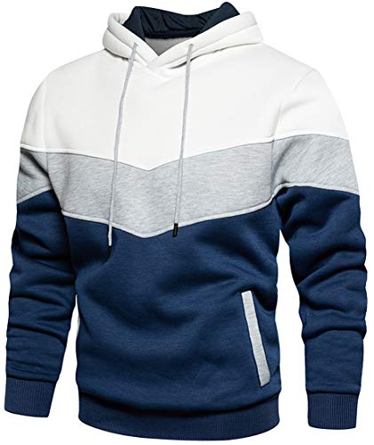 PADOLA Herren Kapuzenpullover Patchwork Pullover Camouflage Hoodie Y2K Langarm Farbblock Sweatshirt Winter Warm Strickjacke Basic Winterjacke Kordelzug Sweatjacke Geschenke (Weiß, XXL) von PADOLA