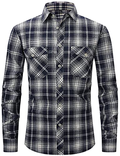 PADOLA Flanellhemd Herren Langarm Baumwolle Freizeithemden Karohemd Plaid Shirt Holzfällerhemd Oktoberfest Kariertes Hemd Weihnachten Thermohemd (1 Weiß, L) von PADOLA