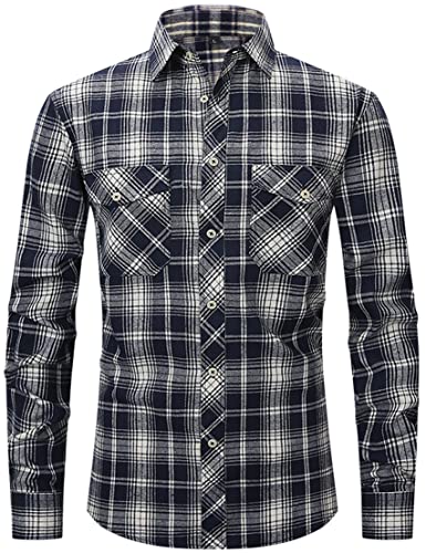 PADOLA Hemd Herren Kariertes Hemd Langarm Flanellhemd Button Down Holzfällerhemd Karohemd Oktoberfest Plaid Shirt Winterhemd Trachtenhemd Arbeitshemd Freizeithemden für Herren (1 Weiß, L) von PADOLA