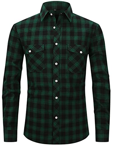 PADOLA Flanellhemd Herren Langarm Baumwolle Freizeithemden Karohemd Plaid Shirt Holzfällerhemd Oktoberfest Kariertes Hemd Weihnachten Thermohemd (Armeegrün, L) von PADOLA