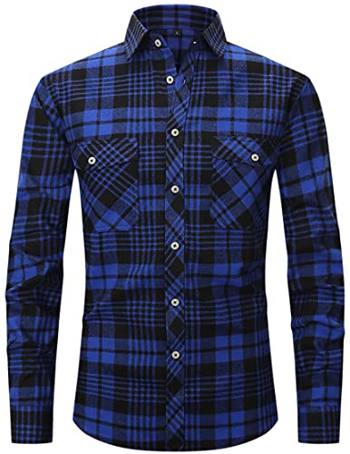PADOLA Hemd Herren Kariertes Hemd Langarm Flanellhemd Button Down Holzfällerhemd Karohemd Oktoberfest Plaid Shirt Winterhemd Trachtenhemd Arbeitshemd Freizeithemden für Herren (Dunkelblau, XXL) von PADOLA