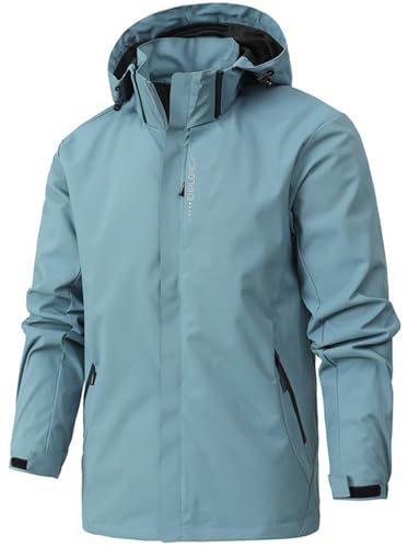 PADOLA Herren Jacke Herren Übergangsjacke Wasserdichte Regenjacke Windbreaker Windjacke Camouflage Softshelljacke Bomberjacke leichte Sommerjacke (6292 Wasserblau 2XL) von PADOLA