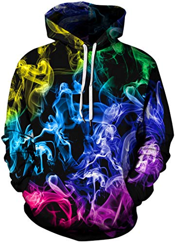 PADOLA Herren 3D Druck Kapuzenpullover Langarm Hoodie mit Taschen Casual Sweatshirt Halloween Weihnachten Streetwear Christmas Xmas Geschenke (Rauch, 4XL) von PADOLA