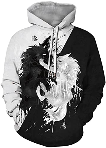 PADOLA Herren 3D Druck Kapuzenpullover Langarm Hoodie mit Taschen Casual Sweatshirt Halloween Weihnachten Streetwear Christmas Xmas Geschenke (04 Kampf, XL) von PADOLA