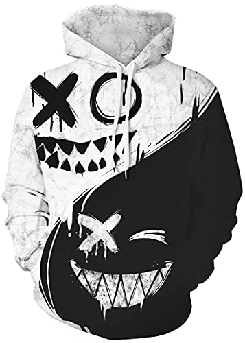 PADOLA Herren 3D Druck Kapuzenpullover Langarm Hoodie mit Taschen Casual Sweatshirt Halloween Weihnachten Streetwear Christmas Xmas Geschenke (01 Schwarz Weiß Mund, XXL) von PADOLA