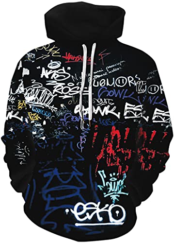 PADOLA Herren 3D Druck Kapuzenpullover Langarm Hoodie mit Taschen Casual Sweatshirt Halloween Weihnachten Streetwear Christmas Xmas Geschenke (03 Buchstabe, XXL) von PADOLA