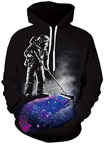 PADOLA Herren 3D Druck Kapuzenpullover Langarm Hoodie mit Taschen Casual Sweatshirt Halloween Weihnachten Streetwear Christmas Xmas Geschenke (Astronaut Schwarz, L) von PADOLA