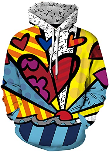 PADOLA Herren 3D Druck Kapuzenpullover Langarm Hoodie mit Taschen Casual Sweatshirt Halloween Weihnachten Streetwear Christmas Xmas Geschenke (Herz, 3XL) von PADOLA