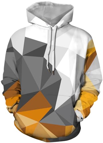 PADOLA Weihnachts Hoodie Herren 3D Druck Weihnachtspullover mit Tasche Casual Weihnachtspulli Christmas Hoodie X-Mas Sweatshirt Halloween Weihnachten Christmas Motiv (1 Gelbe Geometrie, M) von PADOLA