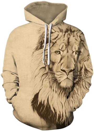 PADOLA Weihnachts Hoodie Herren 3D Druck Weihnachtspullover mit Tasche Casual Weihnachtspulli Christmas Hoodie X-Mas Sweatshirt Halloween Weihnachten Christmas Motiv (1 Lion, L) von PADOLA