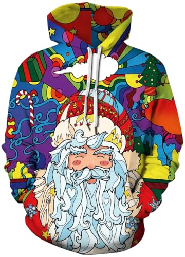 PADOLA Weihnachts Hoodie Herren 3D Druck Weihnachtspullover mit Tasche Casual Weihnachtspulli Christmas Hoodie X-Mas Sweatshirt Halloween Weihnachten Christmas Motiv (2 Weihnachtsmann Bunt, L) von PADOLA