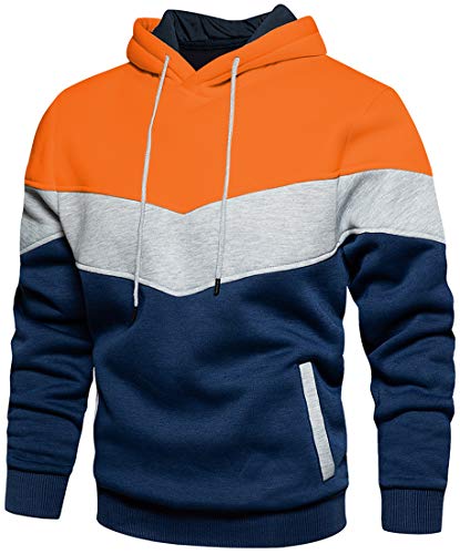 PADOLA Herren Kapuzenpullover Patchwork Pullover Camouflage Hoodie Y2K Langarm Farbblock Sweatshirt Winter Warm Strickjacke Basic Winterjacke Kordelzug Sweatjacke Geschenke (Orange, XXL) von PADOLA