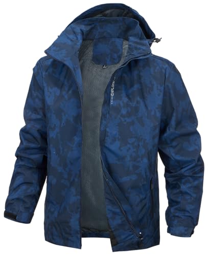 PADOLA Herren Jacke Herren Übergangsjacke Wasserdichte Regenjacke Windbreaker Windjacke Camouflage Softshelljacke Bomberjacke leichte Sommerjacke (6255 Dunkelblau XL) von PADOLA