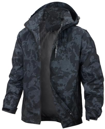 PADOLA Herren Jacke Herren Übergangsjacke Wasserdichte Regenjacke Windbreaker Windjacke Camouflage Softshelljacke Bomberjacke leichte Sommerjacke (6255 Schwarz 2XL) von PADOLA