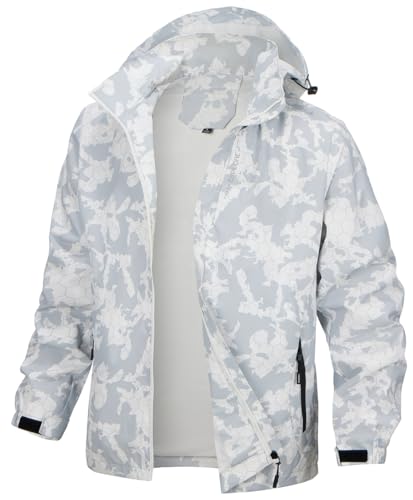 PADOLA Herren Jacke Herren Übergangsjacke Wasserdichte Regenjacke Windbreaker Windjacke Camouflage Softshelljacke Bomberjacke leichte Sommerjacke (6255 Weiß L) von PADOLA