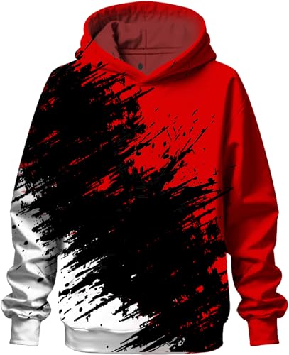 PADOLA Hoodie Kinder 3D Druck Kapuzenpullover für Jungen 5-14 Jahren Kinder Hoodie Sport Motiv Langarmshirt Lustiger Pullover Gedrucktes Sweatshirt Activewear Fußball Hoodies (L, 0 Rot Schwarz) von PADOLA