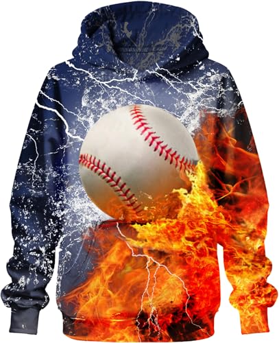 PADOLA Hoodie Kinder 3D Druck Kapuzenpullover für Jungen 5-14 Jahren Kinder Hoodie Sport Motiv Langarmshirt Lustiger Pullover Gedrucktes Sweatshirt Activewear Fußball Hoodies (S, 5 Baseball) von PADOLA