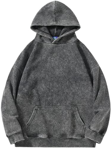 PADOLA Oversize Pullover Damen Ausgewaschene Hoodie Y2K Vintage Sweatshirt Basic Damen Kapuzenpullover mit Fleece Baumwolle Used-Look Übergangspulli Retro Kapuzenjacke Kapuzenpulli (3XL, 0 Schwarz) von PADOLA