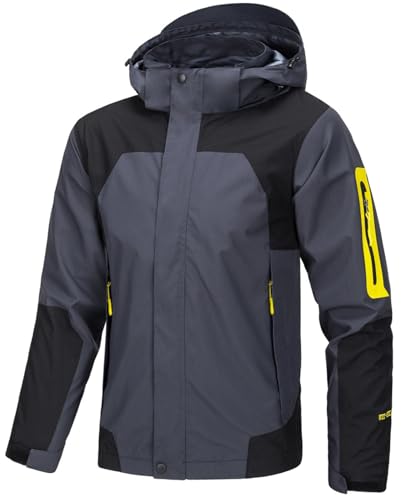 PADOLA Regenjacke Herren Wasserdicht Atmungsaktiv Farbblock Softshelljacke Outdoor Windbreaker Leichte Wanderjacke Herbst Übergangsjacke Funktionsjacke Fahrrad Regenmantel Windjacke (M, 1 Grau) von PADOLA
